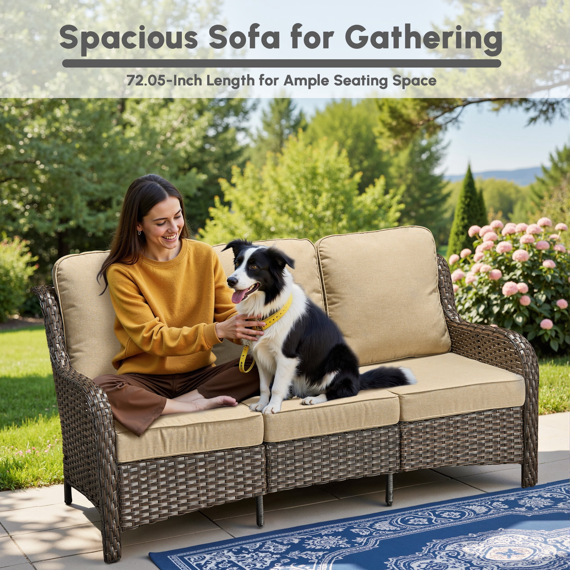 Ovios 6-Piece Patio Furniture Set All-Weather Wicker Outdoor Conversation Set with Sofa Swivel Chairs and Ottomans, Beige