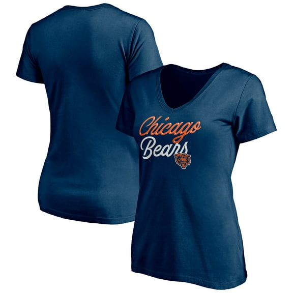 Women's Navy Chicago Bears Long Stride V-Neck T-Shirt