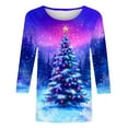 thumbnail image 4 of Womens Christmas Outfit Bling Christmas Tree Top 3/4 Sleeve Blouses for Women Round Neck T Shirts Loose Fit Vacation Tops, 4 of 5