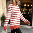 thumbnail image 3 of Dzrciro Sweatshirt for Women, Stripe Long Sleeve Crew Neck Orange Pullover Tops with Scalloped Hem, Fall Casual Loose Comfy Sweatshirts S-2XL, 3 of 8