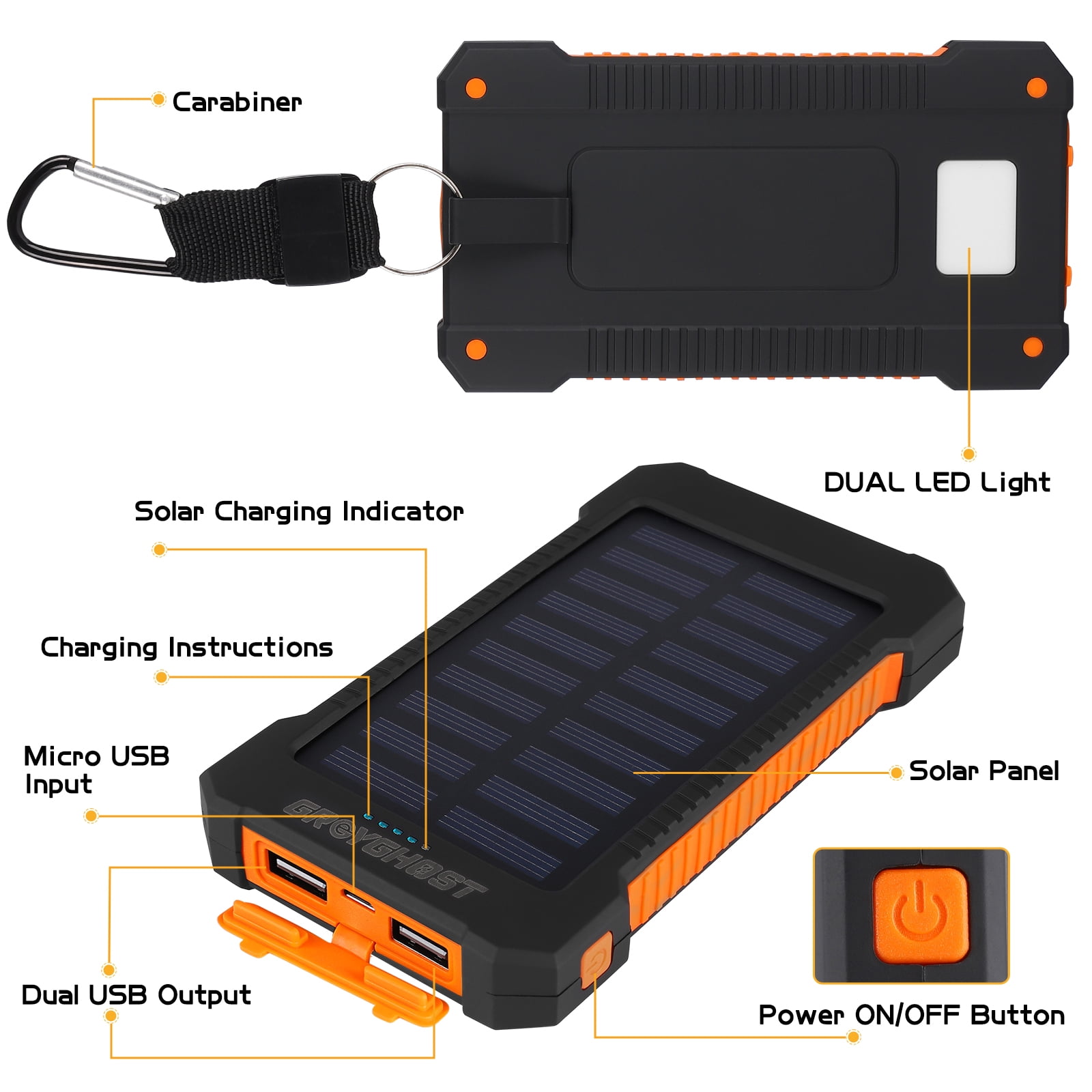 Power Bank Solaire 50000mAh - Chargeur Portable Avec 4 Ports USB, Qi Et Lampe LED - Pour Randonnée, Camping - 4