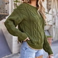 thumbnail image 5 of VISALY Pullover Crewneck Sweatshirt Ribbed Long Sleeve Tops Trendy Sweater Tops Fall Chunky Cable Knit Pullover Sweaters Thick Sweatshirts Business Casual Sweaters Casual Sweatshirt Green Xl, 5 of 7