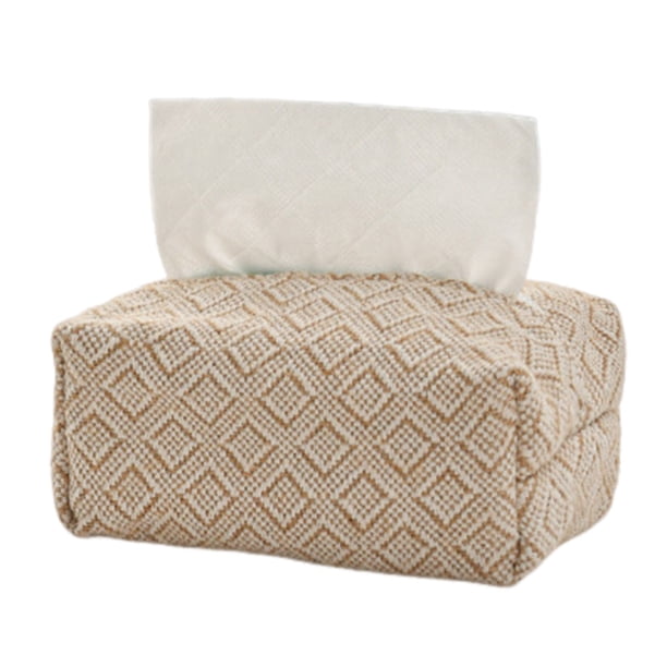 Porta pañuelos de tela de lino y algodón, rectangular, tejido a mano, fácil de llenar, organizador decorativo, dispensador de pañuelos.