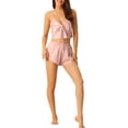thumbnail image 2 of INSPIRAR CHIC Conjunto de Pijamas de Satén para Mujeres de 3 piezas, Tops de Cami y Pantalones Cortos con Bata, Ropa de Casa, Color Rosa, Talla M, 2 of 4