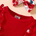 thumbnail image 4 of JAKANYQ Bodysuits Infant Girls Long Sleeve Floral Prints Ribbed Romper Newborn Bodysuits Dress Headbands Set Skin-Friendly, 4 of 6