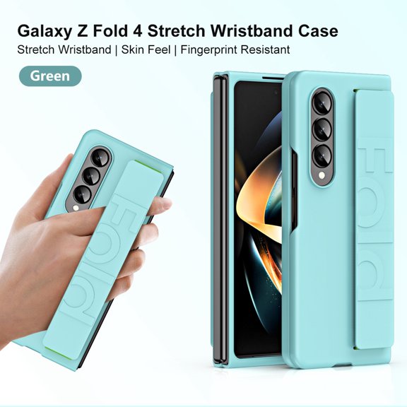for Samsung Galaxy Z Fold 4 7.6" 2022 Silicone Grip Cover, Luxury Hard PC Shockproof Protective Phone Case with Wristband for Samsung Z Fold 4 Matte Anti-fingerprint Cover, Green