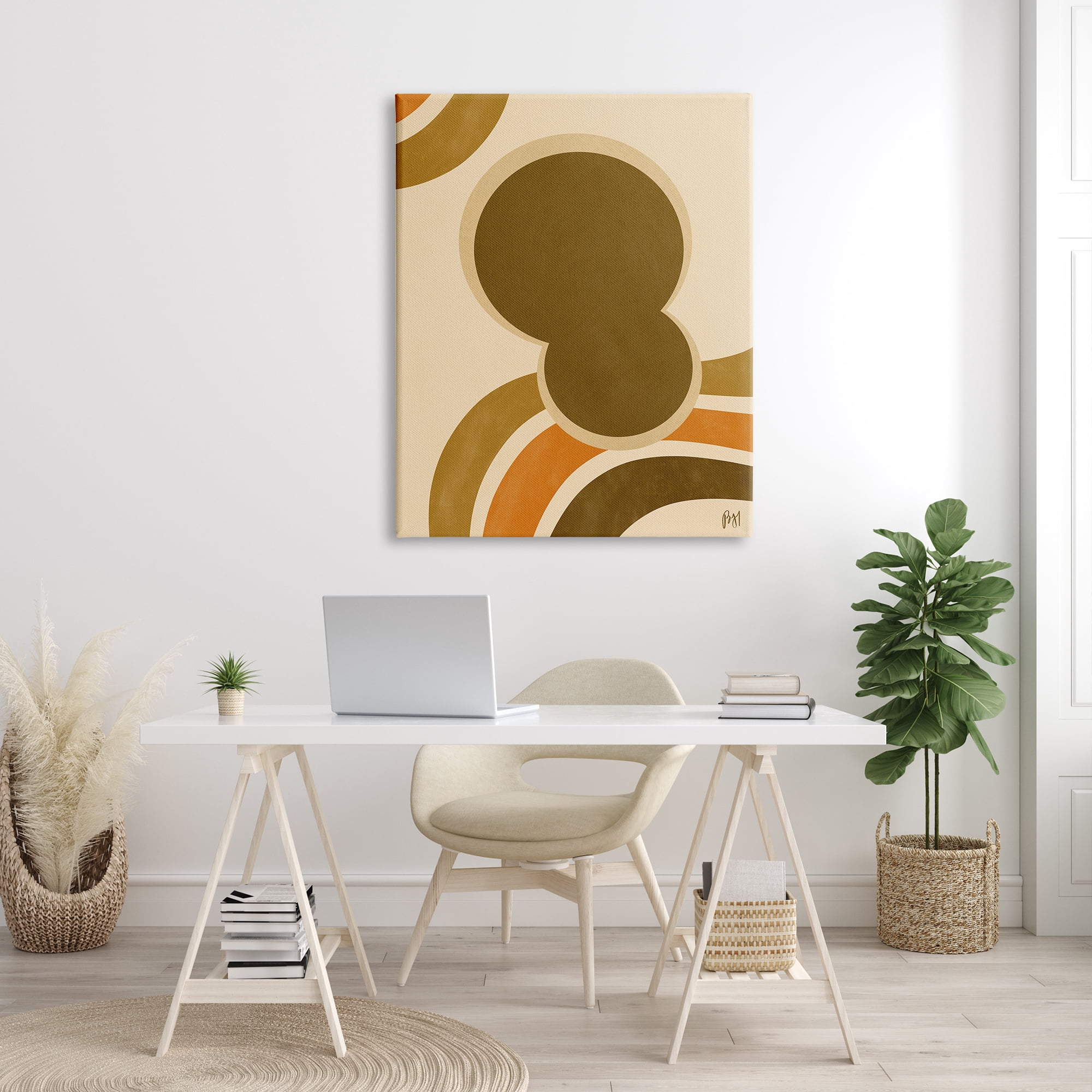 Indtries Retro Groove Shape Abstraction Warm Pop Brown Orange 36 in x 48 in Painting Canvas Art Print, by Stupell Home Décor