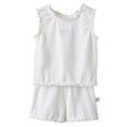 thumbnail image 1 of Nwiuh Toddler Girl Clothes 6M 1T 2T 3T 4T 5T Baby Summer Outfit Ribbed Knit Ruffle Sleeveless Shirts Ruffled Shorts Set (White, 6-12 Months), 1 of 7