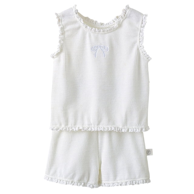 Nwiuh Toddler Girl Clothes 6M 1T 2T 3T 4T 5T Baby Summer Outfit Ribbed Knit Ruffle Sleeveless Shirts Ruffled Shorts Set (White, 6-12 Months)