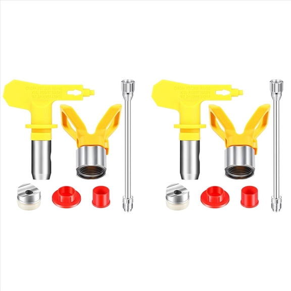 8 Pieces Airless Paint Tool Set 11.8 Inch Extension Pole Rod with 517 Sprayer Tip and Nozzle Tip Guard Protector,Yellow & Silver