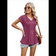 thumbnail image 3 of Blusas de Mujer de Corta de Verano, Informales, con Cuello en V, Blusas Lisas, Túnicas Plisadas Vino Tinto XXL, 3 of 9