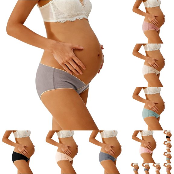 Gyujnb Cross V Low Rise Maternity Bikini Briefs Vertical Ribbed Soft Stretch Cotton Thin Contrast Seamless Breathable Underwear Early Pregnancy Postpartum Daily Loungewear,L