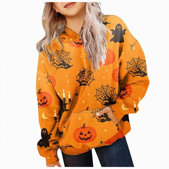 KPOPLK Hoodies for Teen Girls Long Sleeve Cute Halloween Sweatshirts Hooded Graphic Print Sweatshirt Preppy Clothes Fall Winter Green,Size 3-4 Years