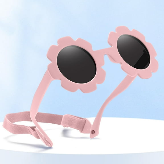 Delliss Toddler Sunglasses with Strap Polarized Lens Fashionable Retro Flexible Flower Frame for Baby Kids