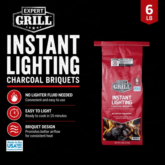 Expert Grill Instant Lighting Charcoal Briquettes, 6 lb
