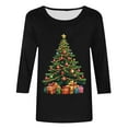 thumbnail image 5 of 3/4 Sleeve Womens Tops Plus Size Christmas Outfits Xmas Tree Printed Graphice Ttee Shirt Crew Neck Holiday Tshirts (XL, Black 04), 5 of 5