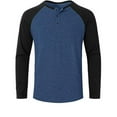 thumbnail image 4 of GuangCheng Mens Shirts,Colorblock,Raglan Sleeve Henley T-Shirts,Regular Fit,Soft,Button Collar Tops,Blue,Size 2XL, 4 of 6