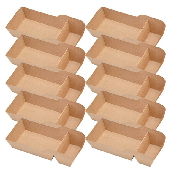 50pcs Dual Compartments Paper Snack Box Disposable Ice Cream Drip Proof Food Tray for Parties Picnics and Carnivals