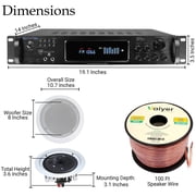 Home Theater Sound System Kit - 7.2 Channel 1500 Watts Bluetooth Amplifier w/ 6 QTY of 8 Framed Ceiling Speakers 300 W Each, 300 ft Speaker Wire & Remote for Home,Office, Restaurant by Technical Pro