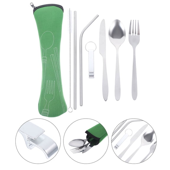OUNONA Outdoor Fork Spoon Kit Portable Camping Tableware Stainless Steel Flatware 1 Set