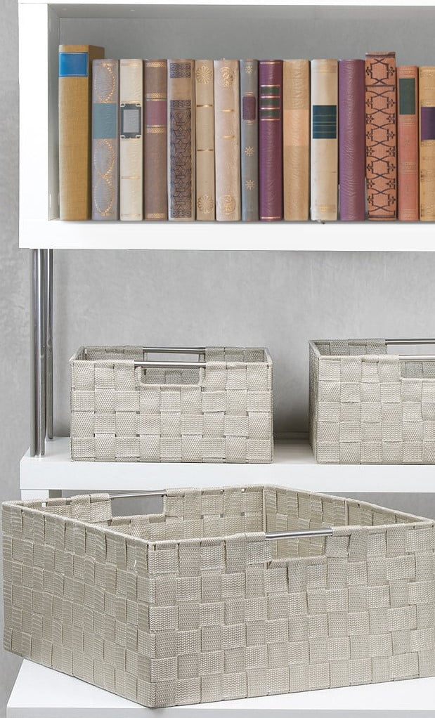 Decorative & Durable Woven Fabric Storage Baskets, Shelf & Closet Organization - Beige
