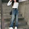 thumbnail image 5 of Xyant Girls Straight Leg Baggy Jeans Loose Denim Pants with Pockets Classic Casual,Size 4-14 Years, 5 of 9