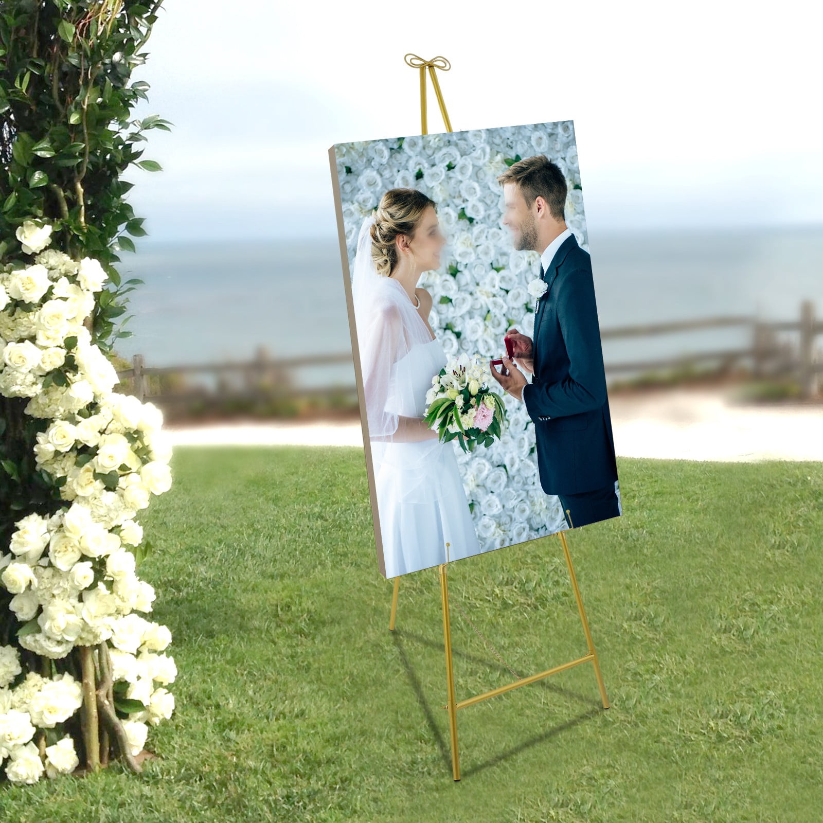 1 PCS  54. 5*156. 5cm/21. 46*61. 61in Display Easel Stand, 5kg/11. 02lbs Load-bearing Capacity, Floor Standing Easel, Display Stand for Wedding(Gold)