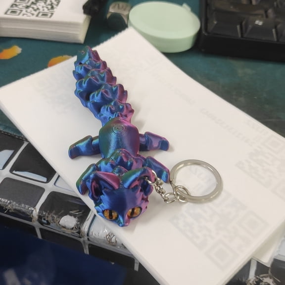Red Green Blue 3D Printed Keychain Pendant with Movable Tail, Tricolor Articulated Fox Ornament for Personalized Accessory Use