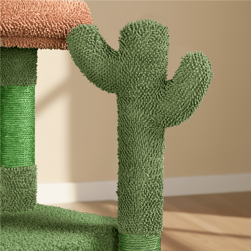 Yaheetech 42" Height Cactus Cat Tree with Scratching Posts, Basket & Ladder, Green/Brown