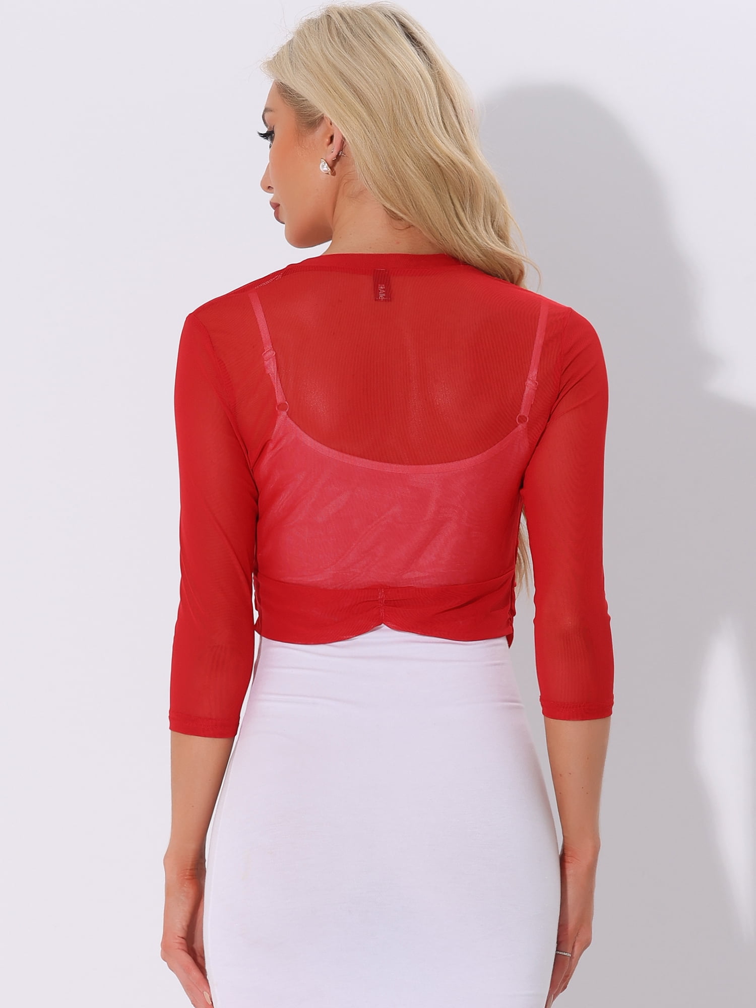 DARING DIVA Elegant Women's 3/4 Sleeve Sheer Mesh Cardigan Dresses S Red