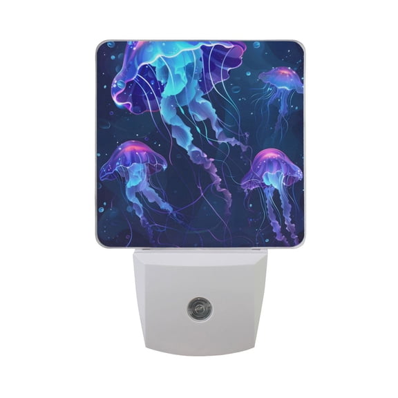 Glowing Jellyfish in Underwater Night Light 2 Pack LED Nightlight Plug into Wall Dusk to Dawn Sensor Soft White