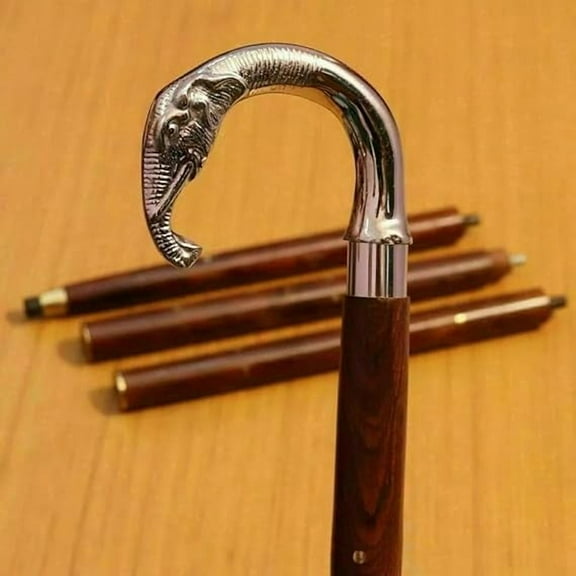 NAUTICALMARTUS BY Elephant Head Handle Wooden Walking Stick Cane Handmade Solid Brass Gift