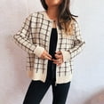 thumbnail image 4 of Ounisa Womens Vintage Color Block Plaid Cardigans Zip Up Sweater Coat Knit Outerwear, 4 of 5