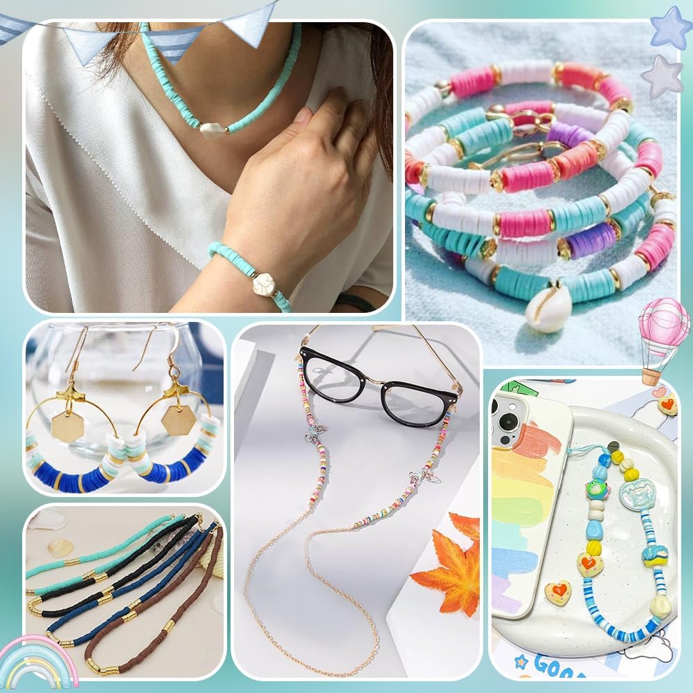 17000pcs 25 Colors Polymer Clay Beads 6mm Heishi Clay Beads Flat Round Beads Vinyl Disc Beads Spacer Beads for Jewelry Making Bracelet Necklace Earrings Crafts Summer Surfer 2mm HoleMixed Color