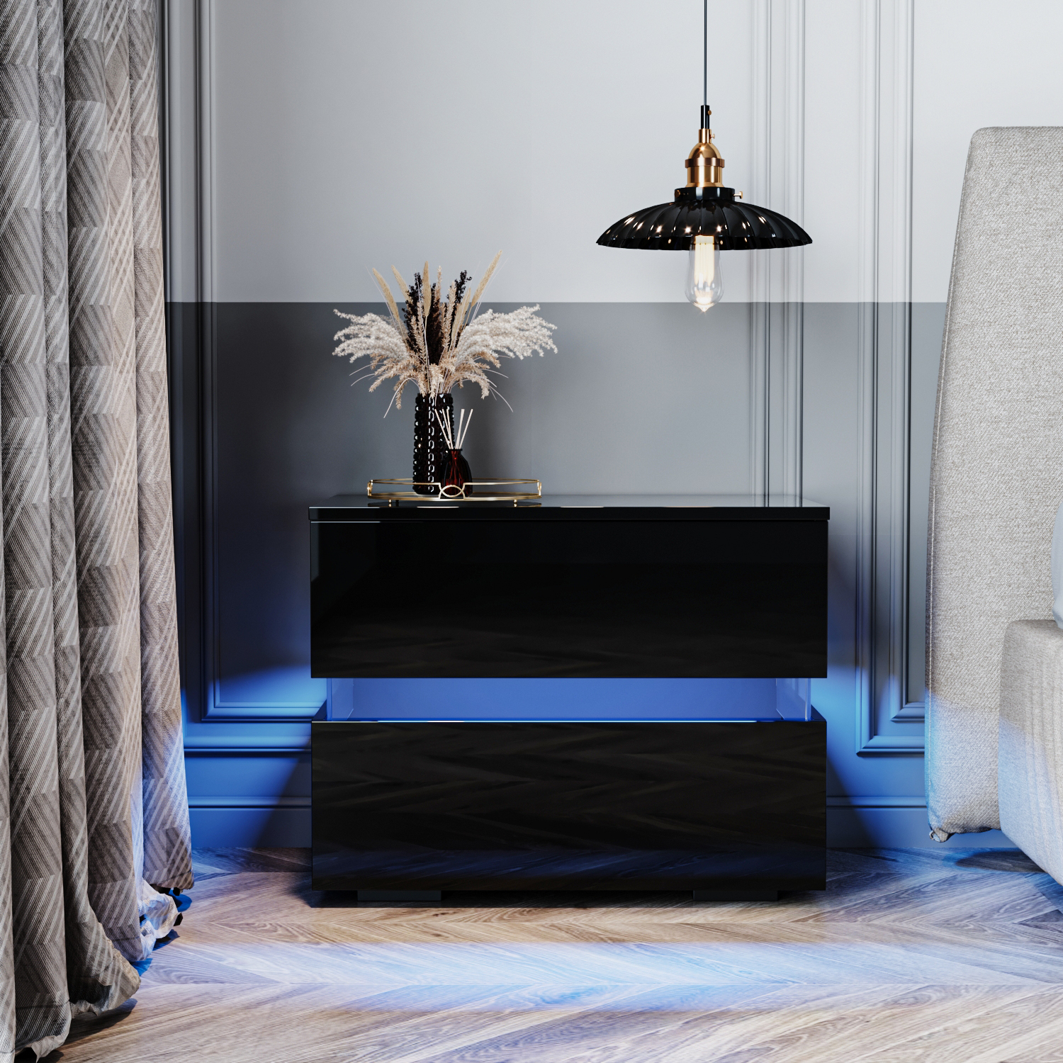 Ktaxon Bedroom Nightstand 2 Drawer Bedside Table with RGB LED Bedroom