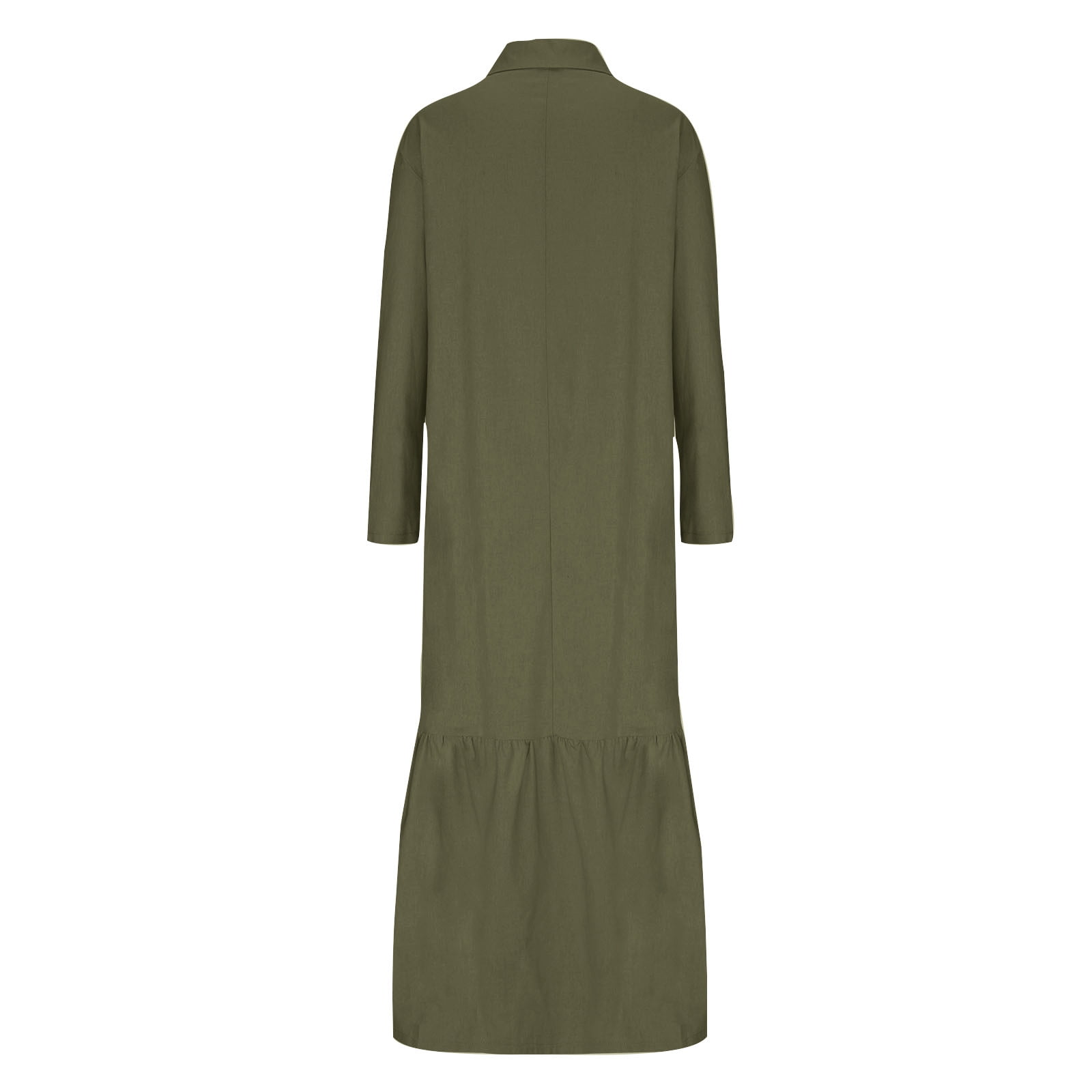 Women Cotton Linen Long Sleeve Button Lapel Maxi Shirt Dress Plus-size Layered Ruffled Hem Dress for Daily Wear