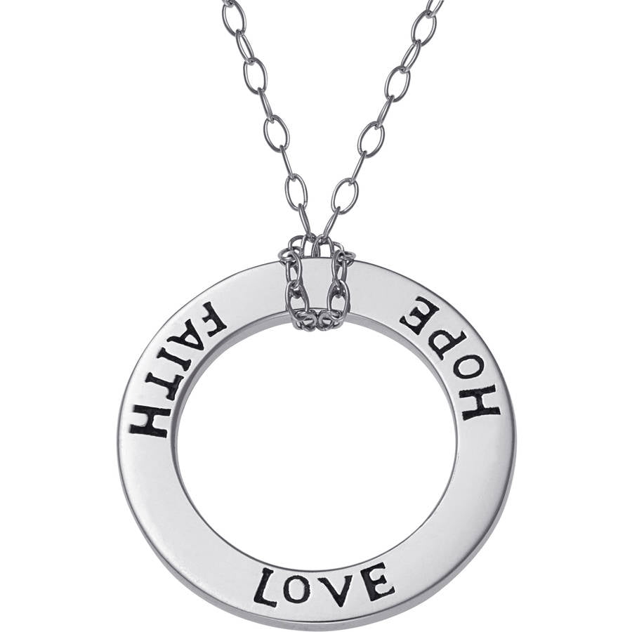 Sterling Silver "Faith, Hope, Love" Circle Sentiment Pendant, 18"