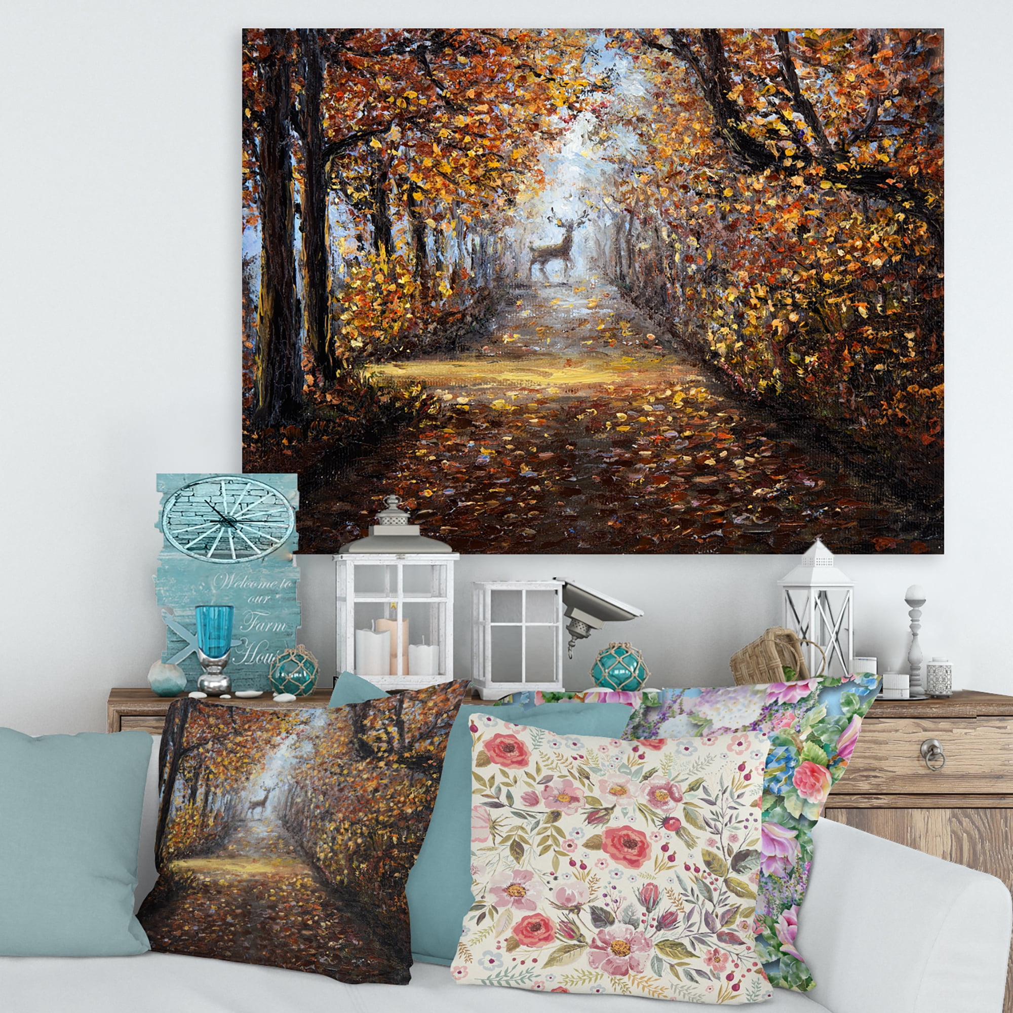 Designart ' Deer In The Autumn Park ' Lake House Canvas Wall Art Print