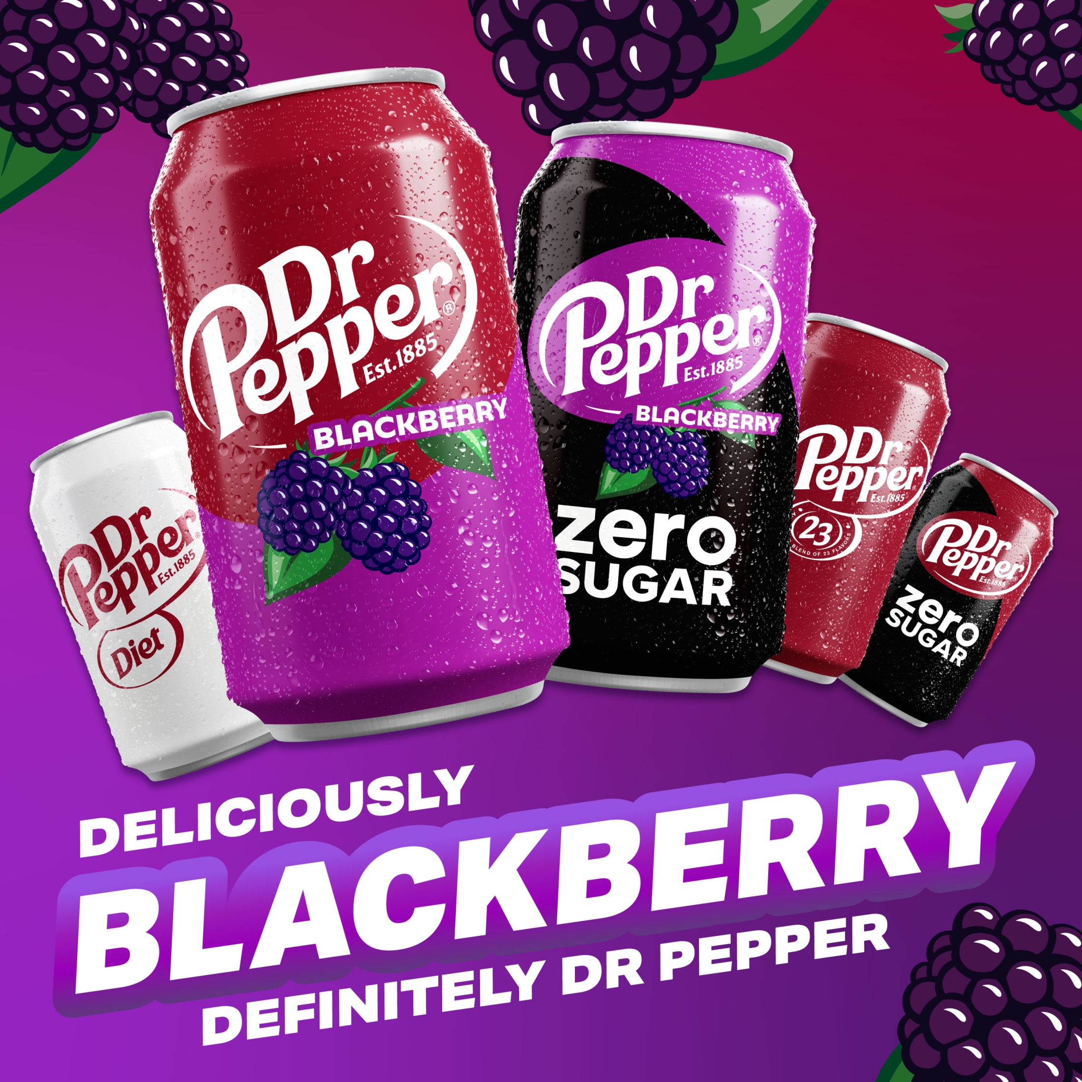Dr Pepper Blackberry Zero Sugar Soda Pop, 12 fl oz, 12 Pack Cans
