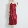 thumbnail image 3 of Defitshape Women's Sexy Satin Nightgown Spaghetti Straps Sleep Dress Summer Soft Silky Sleeveless Lightweight Summer Sleepwear Burgundy Large, 3 of 4