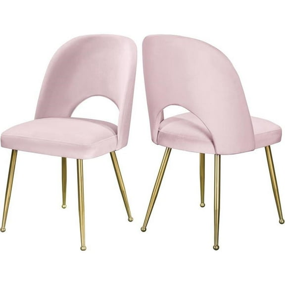 Maklaine 19.5" Contemporary Velvet Dining Chair in Pink (Set of 2)