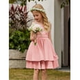 thumbnail image 4 of Oudiya Girls Summer Pink Dresses Spaghetti Strap Flowy Tiered Ruched Smocked Back Casual Beach Midi Easter Sundress,6-14Y, 4 of 6