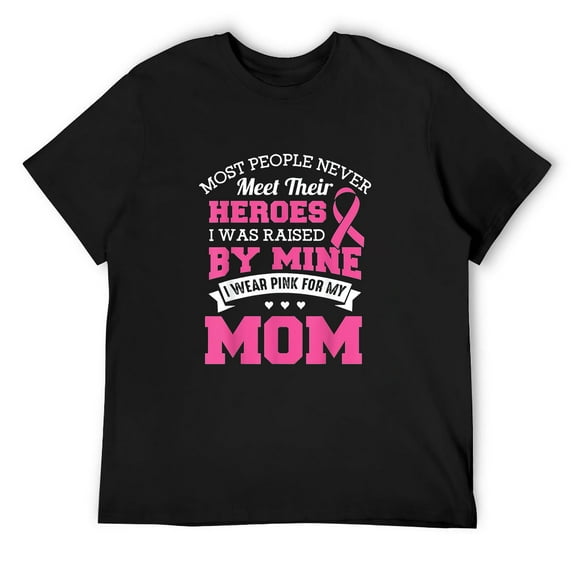 Mens My Heroes I Wear Pink For My Mom - Breast Cancer Awareness T-Shirt Black Small