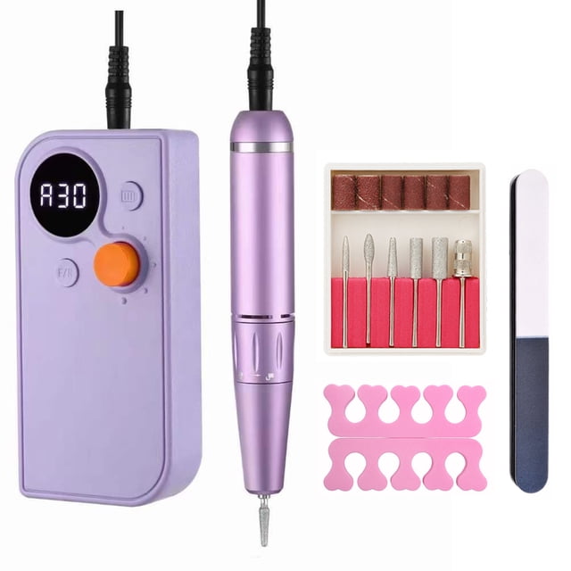 Taladro de uñas, pluma de molienda, juego de cabezales de molienda, pantalla LED, regulación de velo MABOTO Morado