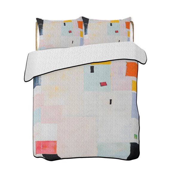 Twin XL Quilt Bedding Set, Abstract Geometric Reversible Summer Quilt 3 Pieces, Modern Cartoon Minimalist Color Blocks Lightweight Bedspreads Coverlets with 2 Pillow Shams for All Seasons
