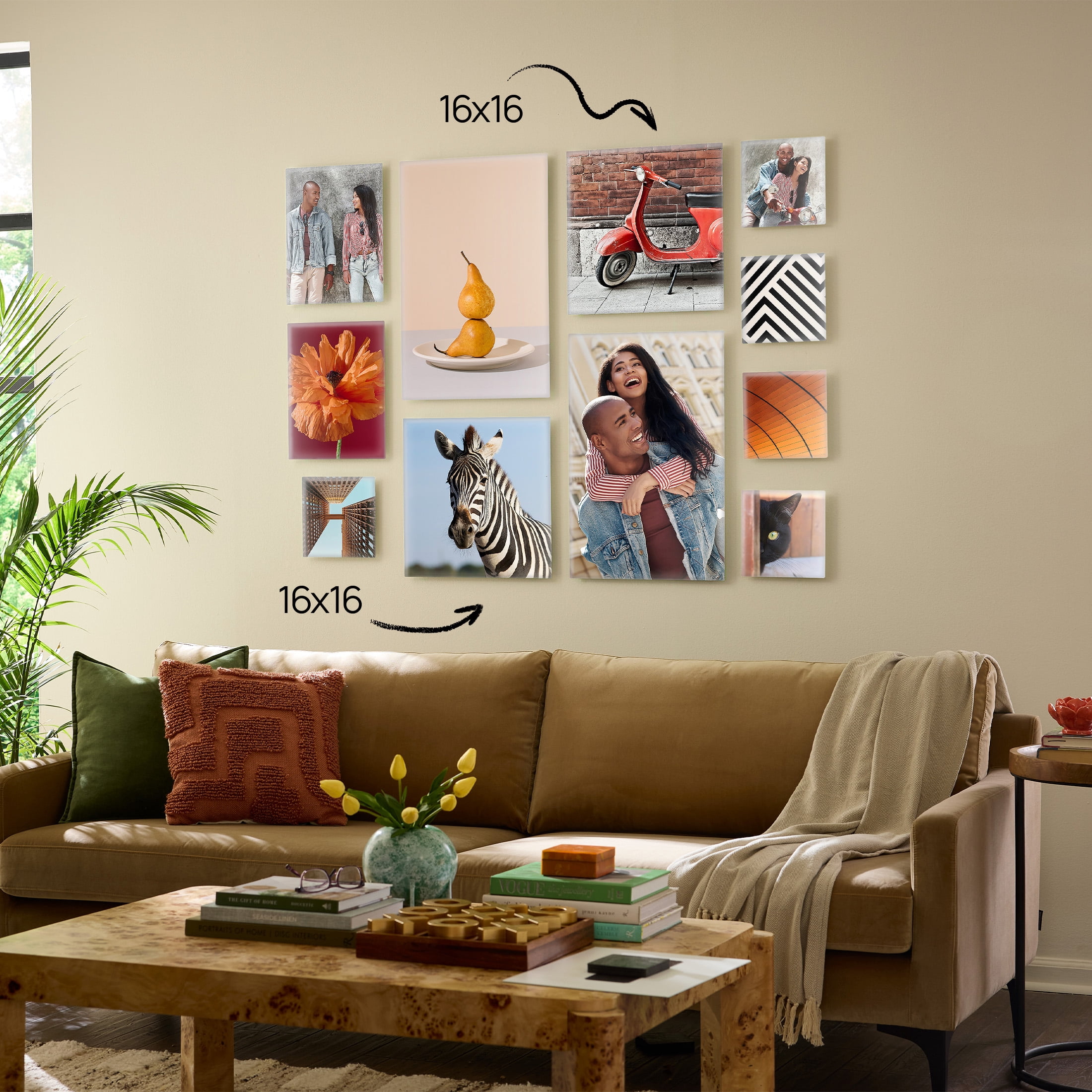 TilePix Glass Premium 16x16 Glass Picture Tile - Customizable Magnetic Photo Tile Picture Frame, Nail-Free Hanging Photo Tile