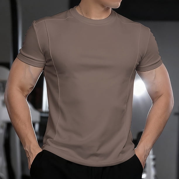 Ceisia Men's Slim Fit Crew Neck Short Sleeve T-Shirt High Stretch German Velvet Athletic Top Coffee L Gifts