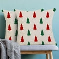 thumbnail image 3 of Christmas Pillow Covers 18x18 Inch Set of 2, Green Red Christmas Tree Decorative Throw Pillowcase Outdoor Farmhouse Linen Christmas Tree Cushion Cover for Sofa Couch Living Room Decor, 3 of 7