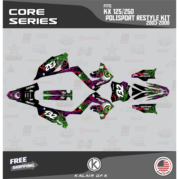 Kalair GFX Graphics Kit for Kawasaki KX125 POLISPORT RESTYLE (2003-2008) Core Series
