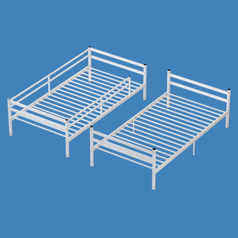 Twin Over Twin Metal Bunk Bed, Heavy Duty Bunk Bed for Kids, Teens & Adults, Convertible into 2 Twin Beds, 11.42" High Guardrails, Built-In Ladder, Under-Bed Storage, Easy Assembly
